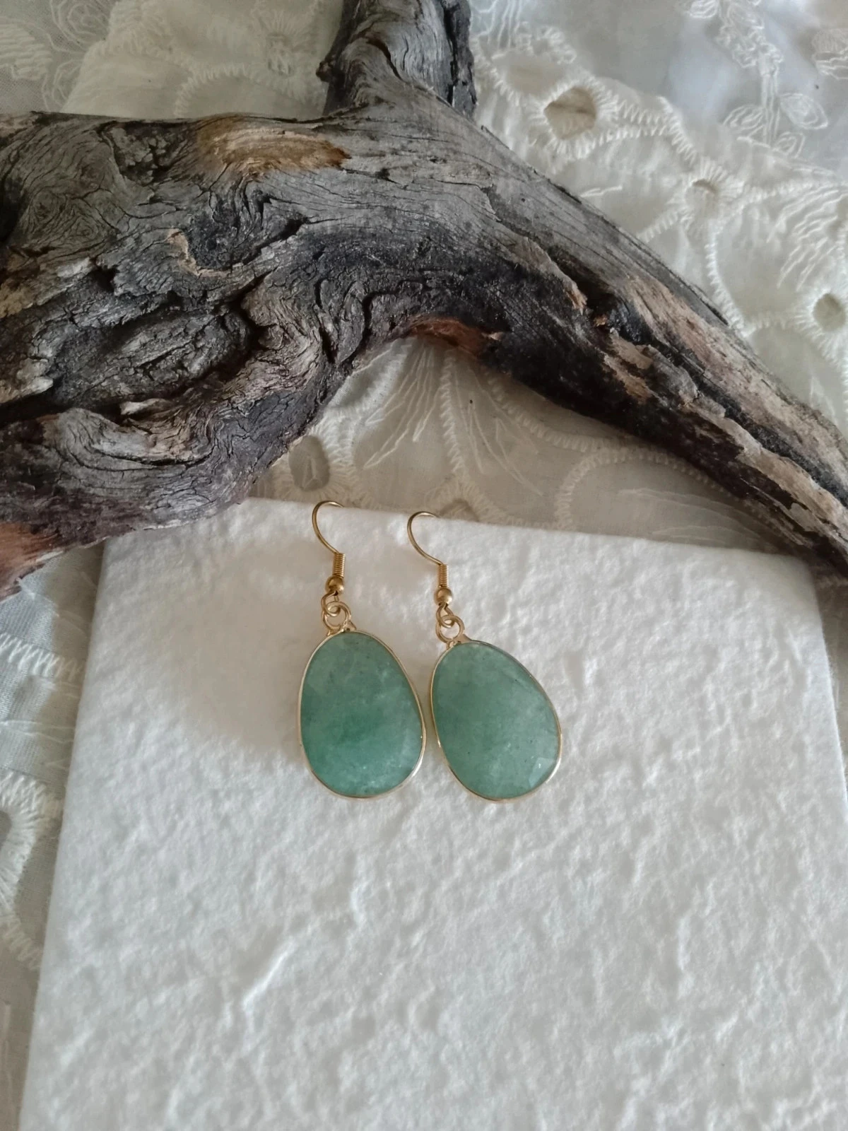 Boucles d'oreilles bohèmes pierres naturelles d'aventurine verte – photo 3